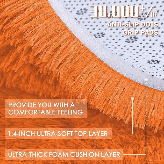 OLANLY Area Rugs for Living Room Bedroom, Machine Washable 4x5.9 ft Soft Fluffy Shaggy Bedside Rug, Indoor Floor Carpet for Kids Girls and Boys, Dorms, Nursery Rooms, Home Decor Aesthetic, Orange