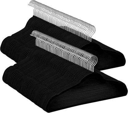 SONGMICS Velvet Hangers 100 Pack, Non-Slip Clothes Hangers with Silver-Colored Swivel Hooks, Slim Space-Saving for Closet, Heavy-Duty, Black UCRF026BZ02S