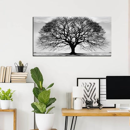 Prepeyssee Tree of Life Wall Art Large Artwork Black and White Wall Art Modern Landscape Nature Canvas Prints Decor for Living Room Bedroom Office Ready to Hang 24"x48"