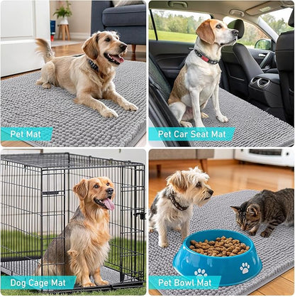 OLANLY Dog Door Mat for Muddy Paws 54x32, Absorbs Moisture and Dirt, Absorbent Non-Slip Washable Doormat, Quick Dry Chenille Mud Mat for Dogs, Entry Indoor Entryway Carpet for Inside Floor, Light Grey