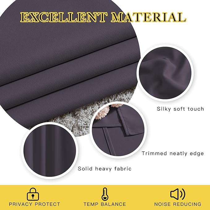 NICETOWN Bedroom Blackout Curtains and Drapes - Window Treatment Thermal Insulated Solid Grommet Blackout Draperies for Bedroom (Set of 2 Panels, 52 by 54 Inch, Greyish Purple)