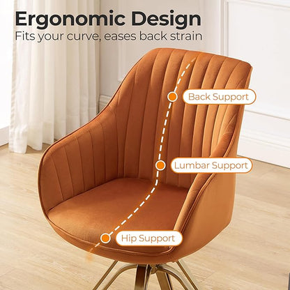Zouron Mid Century Modern Swivel Accent Chair with Gold Metal Legs, Upholstered Swivel Chair No Wheels, Side Accent Arm Chair Vanity Chair for Small Space Home Office Living Room Bedroom, Orange
