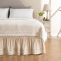 MIYE Wrap Around Ruffled Lace Bed Skirt, Elastic Dust Ruffle with Adjustable Belts, Easy to Put On, Bed Frame Cover, Machine Washable (Embroidered/Beige, King/Queen-18 Drop)