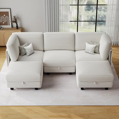 Modular Sectional Sofa with Adjustable Backrest,Large Convertible L/U-Shaped Sleeper Couch for Living Room,Cloud Sofa Bed Modern Reversible Design,White