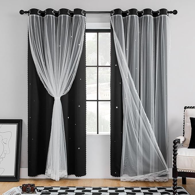 XiDi Curtains for Bedroom Decor, Rainbow Black 52/90/1