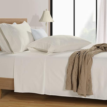 LANE LINEN 600 Thread Count 100% Cotton Bedding Sheet & Pillowcases California King, Soft & Comfy Sateen Weave Hotel Style Thick California King Sheets Set, Machine Wash - Ivory