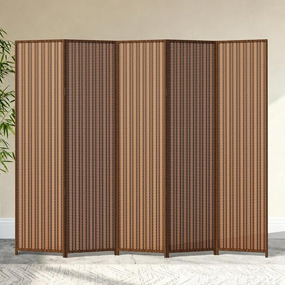 5 Panel Room Divider and Extra Wide Folding Privacy Screen, 79" W x 67" H, Bamboo Room Divider for Room Separation.