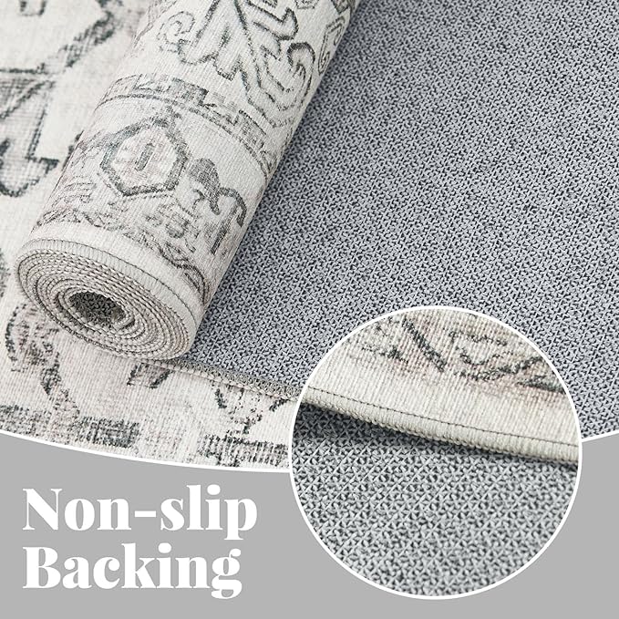 jinchan Lima Runner Rug 2x6 - Vintage Hallway Machine Washable Rug Floral Non Slip with Rubber Backing Ultra-Thin Carpet Runner for Kitchen Bedroom Laundry Room Farmhouse Entryway (2x6ft, Grey)