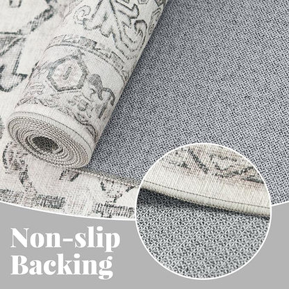 jinchan Lima Runner Rug 2x6 - Vintage Hallway Machine Washable Rug Floral Non Slip with Rubber Backing Ultra-Thin Carpet Runner for Kitchen Bedroom Laundry Room Farmhouse Entryway (2x6ft, Grey)