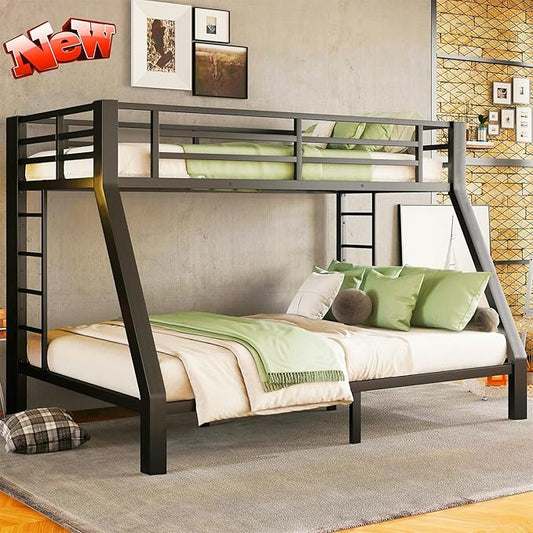 Higher Quality & Stronger Heavy Duty Metal Bunk Bed Frame Twin XL Over Queen Size for Adults Teens, Thickened More Stable Steel Bunkbed (Twin XL Over Queen)