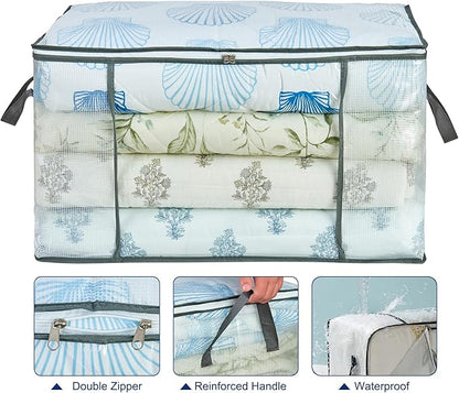 80L Clear Large Storage Bag, Clothes Storage Containers for Organizing Closet, Bedroom, Underbed, Comforters, Clothing, Blankets, Pillow, Foldable Organizer with Sturdy Handle and Zippers (6)