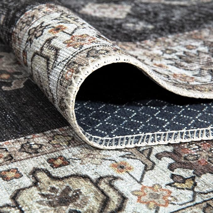 Bloom Rugs Washable Non-Slip 10x14 Rug - Black/Ivory Traditional Oriental Area Rug for Living Room, Bedroom, Dining Room, and Kitchen - Exact Size: 10' x 14'