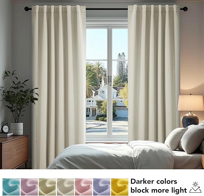 Deconovo Blackout Curtains, Thermal Insulated, W42 x L95 2 Panels, Back Tab, Machine Washable, Room-Darkening Drapes for Bedroom/Living Room Light Beige