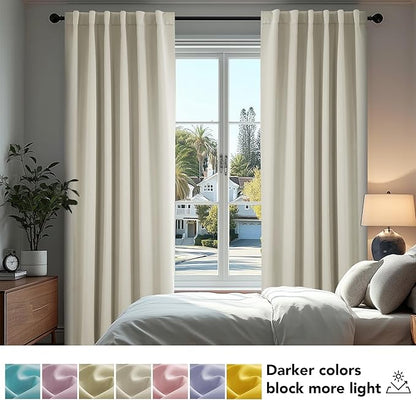 Deconovo Blackout Curtains, Thermal Insulated, W42 x L95 2 Panels, Back Tab, Machine Washable, Room-Darkening Drapes for Bedroom/Living Room Light Beige