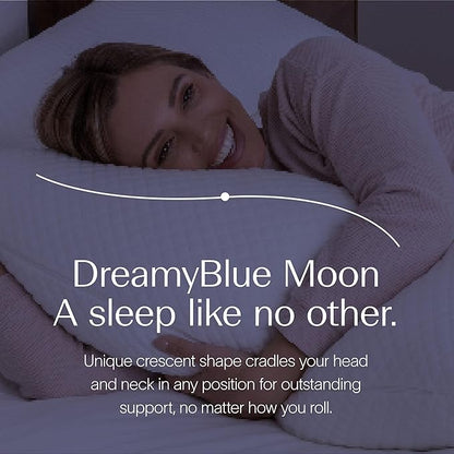 DreamyBlue Moon Pillow • Adjustable Loft, Luxury Cover, Shredded Memory Foam • for Back, Side and Combination Sleepers • Neutral Alignment for All • CertiPUR-US Certified Foam (Queen)