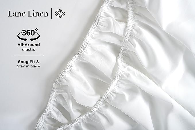 LANE LINEN Queen Sheet Set - 600 Thread Count Premium Soft Long Staple 100% Cotton Sheets, Hotel Luxury Sateen Silky Finish, Snug Fit 15" Deep Pocket, Low Pill, Machine Washable - White Sheets