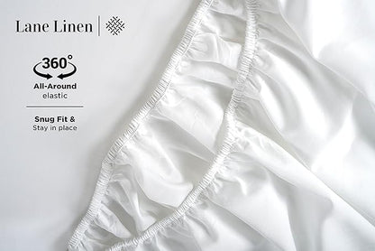 LANE LINEN Queen Sheet Set - 600 Thread Count Premium Soft Long Staple 100% Cotton Sheets, Hotel Luxury Sateen Silky Finish, Snug Fit 15" Deep Pocket, Low Pill, Machine Washable - White Sheets