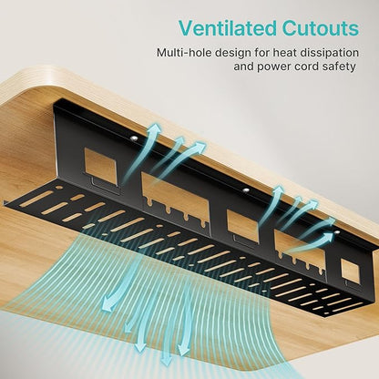 Under Desk Cable Management Tray, 31.5 Inches Metal Cord Organizer Rack, Desk Tray for Power Strip, Cord, Wire, Easy Mounting Cable Management Under Table for Home Office, Black