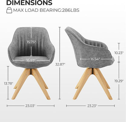 Zouron Mid Century Modern Accent Chair with Oak Wood Legs, Upholstered Swivel Chair No Wheels, Side Accent Armchair Vanity Chair for Small Space Home Office Living Room Bedroom, Gray