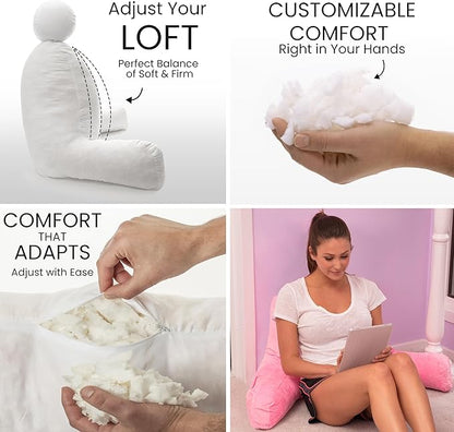 Husband Pillow Pink, Original Reading Pillow in Bed Rest Chair, Shredded Memory Foam Large Lounge Cushion Adult Backrest with Arms, Comfy Back Support for Sit Sitting Up, Washable/Removable Cover