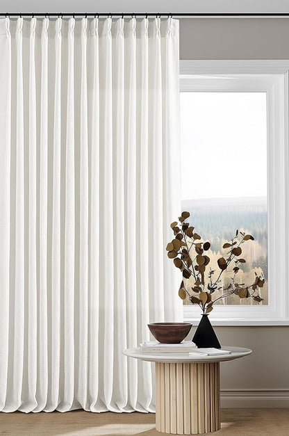 Off White Linen Pinch Pleated Curtains 80 Inches Long 2 Panels for Living Room Bedroom Beige White Textured Linen Pleated Hooks Rings Back Tab Boho Neutral Light Filter Curtain Drapes 80 Inch Length