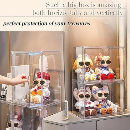 XXX-Large Clear Acrylic Display Case Boot Shoe Storage Boxes With An Adjustable Divider,2 Pack 2 Tiers Clear Plastic Stackable Storage Bins With Lids Big Display Acrylic Box With Magnetic Door