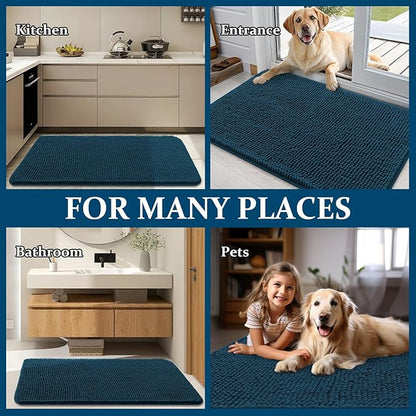 OLANLY Dog Door Mat for Muddy Paws 59x20, Absorbs Moisture and Dirt, Absorbent Non-Slip Washable Doormat, Quick Dry Chenille Mud Mat, Entry Indoor Entryway Carpet for Inside Floor, Atlantic Blue