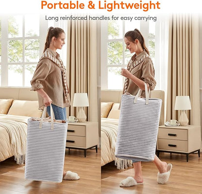 Lifewit 3 Pack Laundry Hamper Large Collapsible Laundry Baskets, Freestanding Waterproof Clothes Hamper with Easy Carry Handles in Laundry Room Bedroom Bathroom College Dorm for Adults, Gray, 3 x 80L