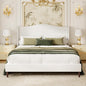 Queen Size Upholstered Platform Bed Frame, 51" Tall Chenille Fabric Headboard with Classic Curved Wingback Design, Vintage Solid Wood Legs, Easy Assembly & Noise-Free, Box Spring Option, Beige