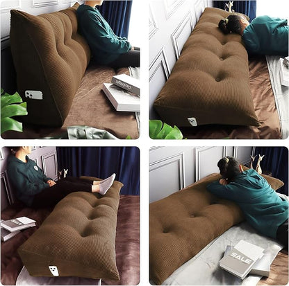 WOWMAX 100% Cotton Corduroy Headboard Pillow – Twin Size Back Support Reading Wedge for Bed & Daybed, Plush Handmade Bolster Cushion with Removable Cover, Cozy Bed Rest Pillow, Coffee
