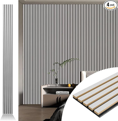 Art3d 4pcs-107 x 8in Slat Acoustic Panel for Wall and Ceiling, 3D Fluted Sound Absorbing Panel with Wood Finish, Silver