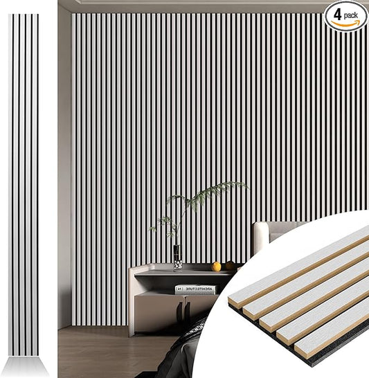 Art3d 4pcs-107 x 8in Slat Acoustic Panel for Wall and Ceiling, 3D Fluted Sound Absorbing Panel with Wood Finish, Silver