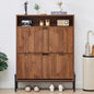 47" Fluted Large Shoe Cabinet with 4 Flip Drawers, Slim Freestanding Shoe Cabinet Organizer, Narrow Shoes Storage Rack for Entryway, 5 Sturdy Legs (All Walnut-2 drawers, 9.45"D x 31.5"W x 41.93"H)