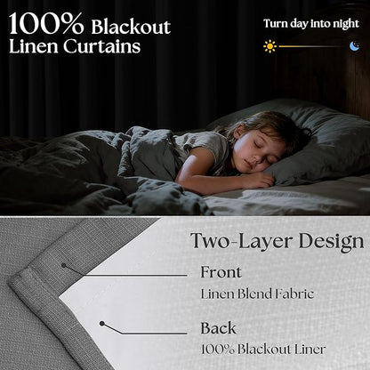 Charcoal Grey 120 Inch Blackout Pinch Pleated Curtains 2 Panel Set for Living Room Darkening Thick Linen Textured 100% Black Out Drapes 120 Inches Long Pinch Pleat Light Blocking Bedroom Dark Gray