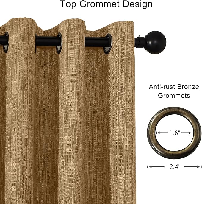Extra Long Linen Curtains 120 inch Length 2 Panels Thick Faux Linen Blended Window Drapes Burlap Textured Curtains with Grommet for Living Room Farmhouse 10ft (52x120 Light Coffee) Natural