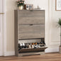 Shoe Cabinet Storage for Entryway with 3 Flip Drawers, Grey Fluted Shoe Cabinet with Adjustable Shelves, Wooden Hidden Shoe Rack Freestanding Narrow Slim Shoes Storage for Hallway, Entrance