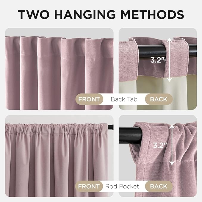 Joydeco Rose Pink 100% Blackout Curtains 72 Inch 2 Panels, Luxury Thermal Pink Velvet Curtains for Bedroom Living Room, Soundproof Blackout Window Drapes, Rod Pocket & Back Tab (52W x 72L)