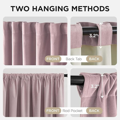 Joydeco Rose Pink 100% Blackout Curtains 108 Inch 2 Panels, Luxury Thermal Pink Velvet Curtains for Bedroom Living Room, Soundproof Blackout Window Drapes, Rod Pocket & Back Tab (52W x 108L)