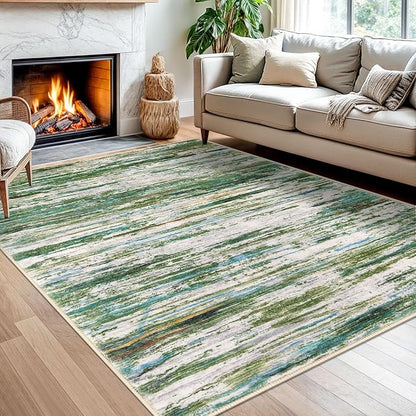 5x7 Modern Abstract Area Rug for Bedroom, Green Grey Multi Large Green Grey Multi Super Soft Washable Rug, Non-Slip Non-Shedding Rugs for Living Room, Indoor Door Mat for Nursery Home Décor