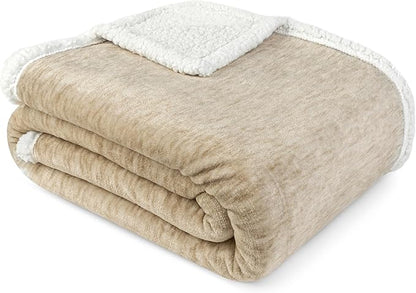 PAVILIA Melange Cream Sherpa Blanket Throw for Couch, Warm Soft Cozy Reversible Blanket Sofa Bed, Thick Plush Large Fleece Car Blanket, Decorative Home Room Decor Gifts Men Women, 50x60 Ivory Beige