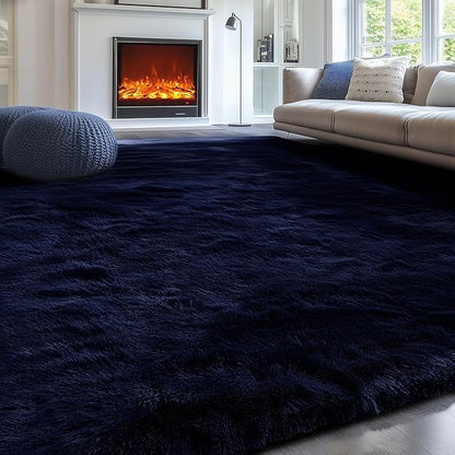 PAGISOFE Navy Blue Rug 4x6, Fluffy Dark Blue Rugs for Bedroom, Modern Indoor Carpets for Living Room, Non-Slip Carpet for Kids Boys Girls Teen Dorm Nursery Room Decor, Super Soft Bedside Rugs Blue