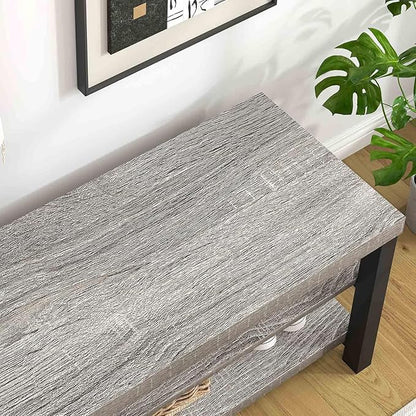 FOLUBAN Shoe Storage Bench, Rustic Wood Entryway Bench for Hallway Entrance, Vintage Indoor Bench with Shoe Storage and Seating for Bedroom Living Room, Light Grey, 47 Inch