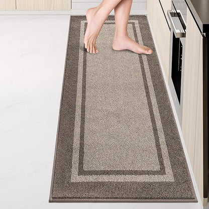 Kitchen Rugs 24" x 84", Non-Slip Machine Washable Kitchen Runner Rugs Floor Mats, Absorbent Comfort Standing Mats for Kitchen, Sink, Laundry and Hallway, Rolled Packaging, Beige & Grayish Brown