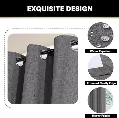 PrinceDeco 100% Blackout Curtains for Bedroom Linen Blackout Curtains 84 Inches Long Full Light Blocking Thermal Insulated with White Liner Energy Saving Warm Drapes for Winter, Grey,W 42 X L 84 Inch