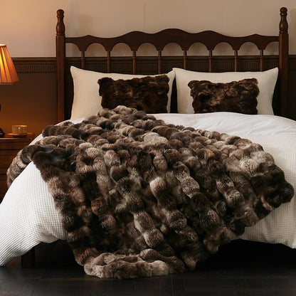 BENVWE Fluffy Faux Fur Throw Blanket for Couch, Soft Plush Thick Cozy Fuzzy Luxury Minky Bubble Blanket for Home Living Room Decor Gift for Women, Tie-dye Coffee, 60" x 80", 1100GSM