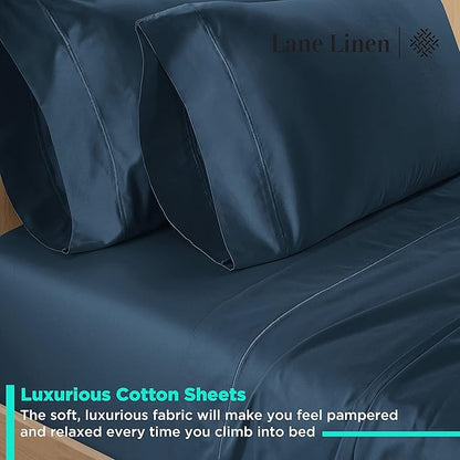 LANE LINEN 100% Cotton 600 Thread Count Twin XL Bed Sheets Set - Fully Elasticized, Cotton Sheets Twin XL Size Bed Set - Soft & Comfy Perfect for Dorm Room, Luxury Hotel Style Sheet - Dark Denim