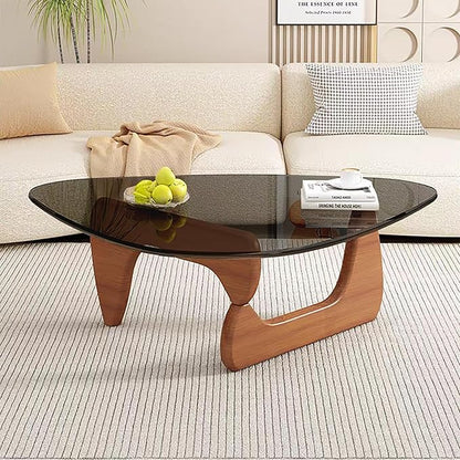 Mid Century Modern Glass Coffee Table, Coffee Table for Living Room, Brown Glass Coffee Tables,Suitable for Bedroom Living Room Reception Office Tables (Walnut/Grey, Medium 35.8 * 25.5 * 16in)