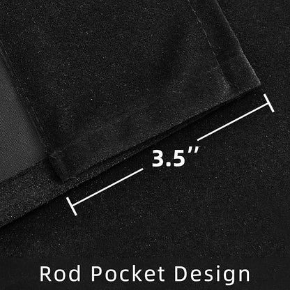 Joydeco Velvet Curtains 108 inch 1 Panel, Long Luxury Black Blackout Thermal Insulated Rod Pocket Window Curtains, Super Soft Room Darkening Drapes for Living Room Bedroom, W100 x L108 Inch, Black