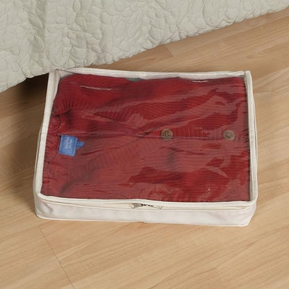 Household Essentials Lightweight Canvas Sweater Bag 2 Pack, Durable Canvas with Clear PEVA Top, 3-Sided Zipper, Perfect Fit for Shelving or Under the Bed