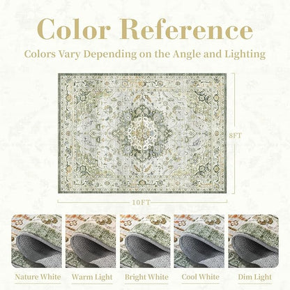 PADOOR 8X10 Area Rug,Rugs for Living Room,Soft Green Rugs for Bedroom,Machine Washable Rugs Non Slip Carpet,Rug for Dining Room Living Room Bedside Office